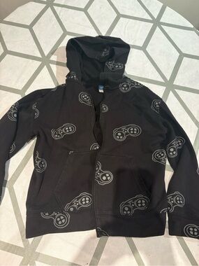 3/15$ Old Navy Black Hoodie with Gray Game Controller Prints